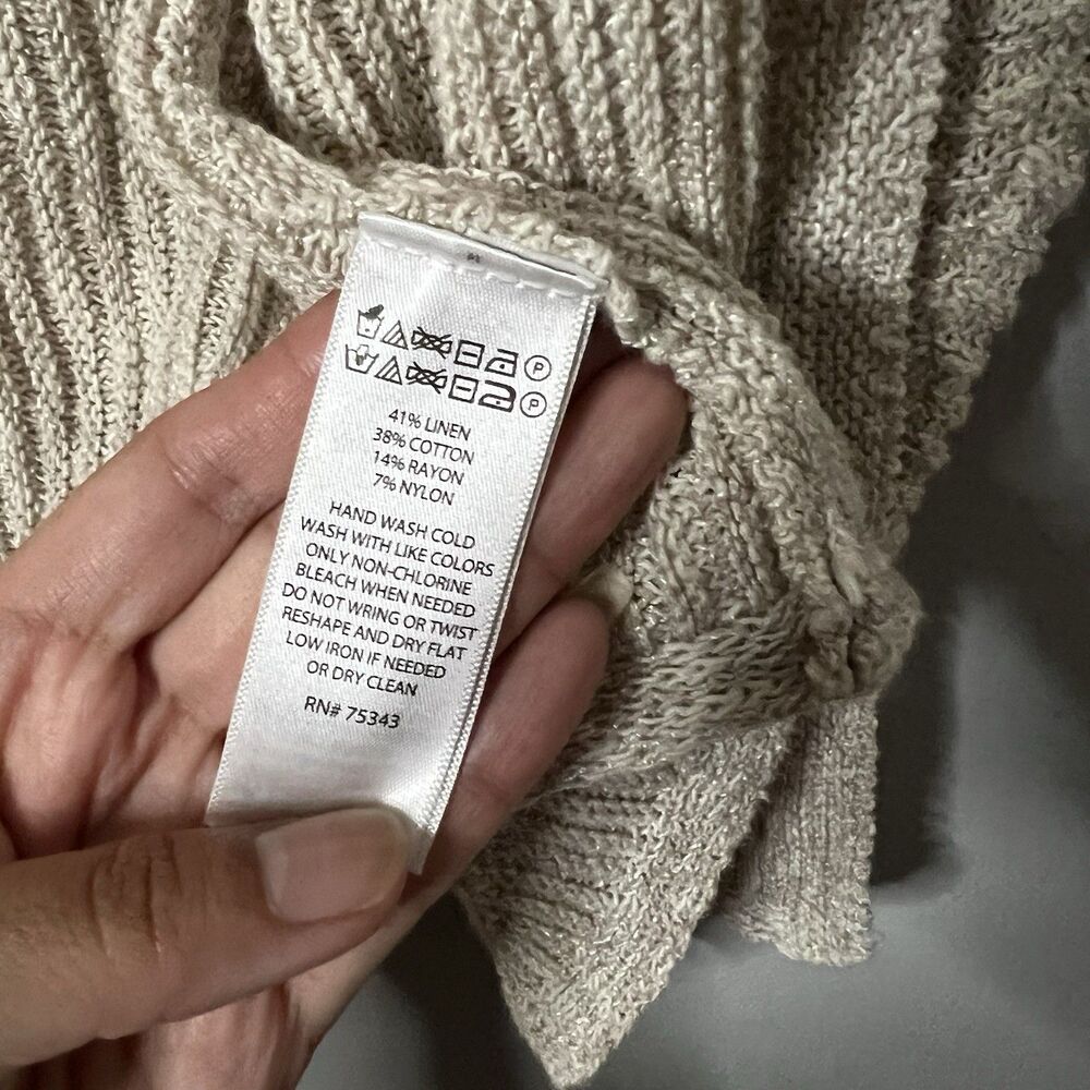 Tahari Linen Blend Long Cardigan Beachy Coastal Minimal Long Open Knit Size M - Picture 3 of 4